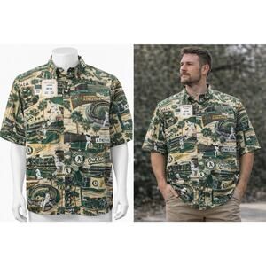 Reyn Spooner x Oakland Athletics A's AOP Button Shirt Mens XL Hawaiian Baseball